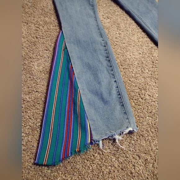 Prana Bell-Bottom Wide Flare Denim Jeans with Multicolor Stripes - Picture 4 of 15